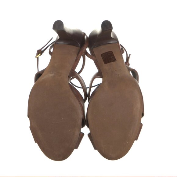 Gucci Hasler Horsebit Brown Leather Heeled Sandals - Picture 6 of 6
